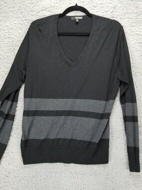 Murano Sweater Mens Large L Black Striped Silk Blend Long Sleeve V Neck